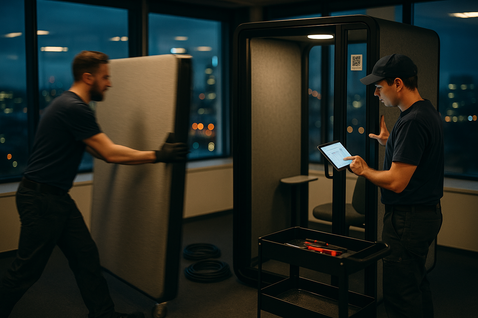 Flexibele kantoorindeling met akoestische cabines